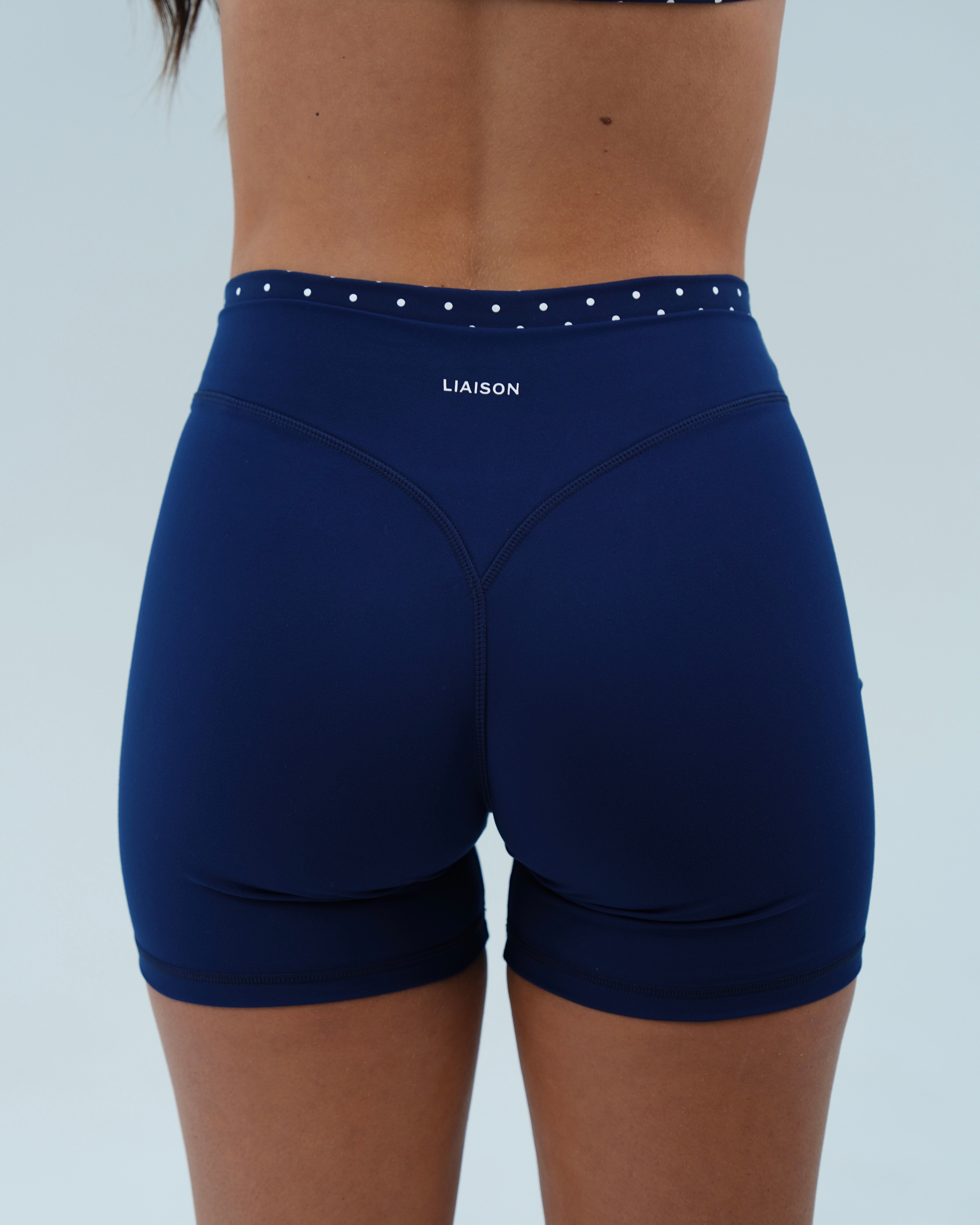 Layered Sculpt Short - Navy & White Polka Dots