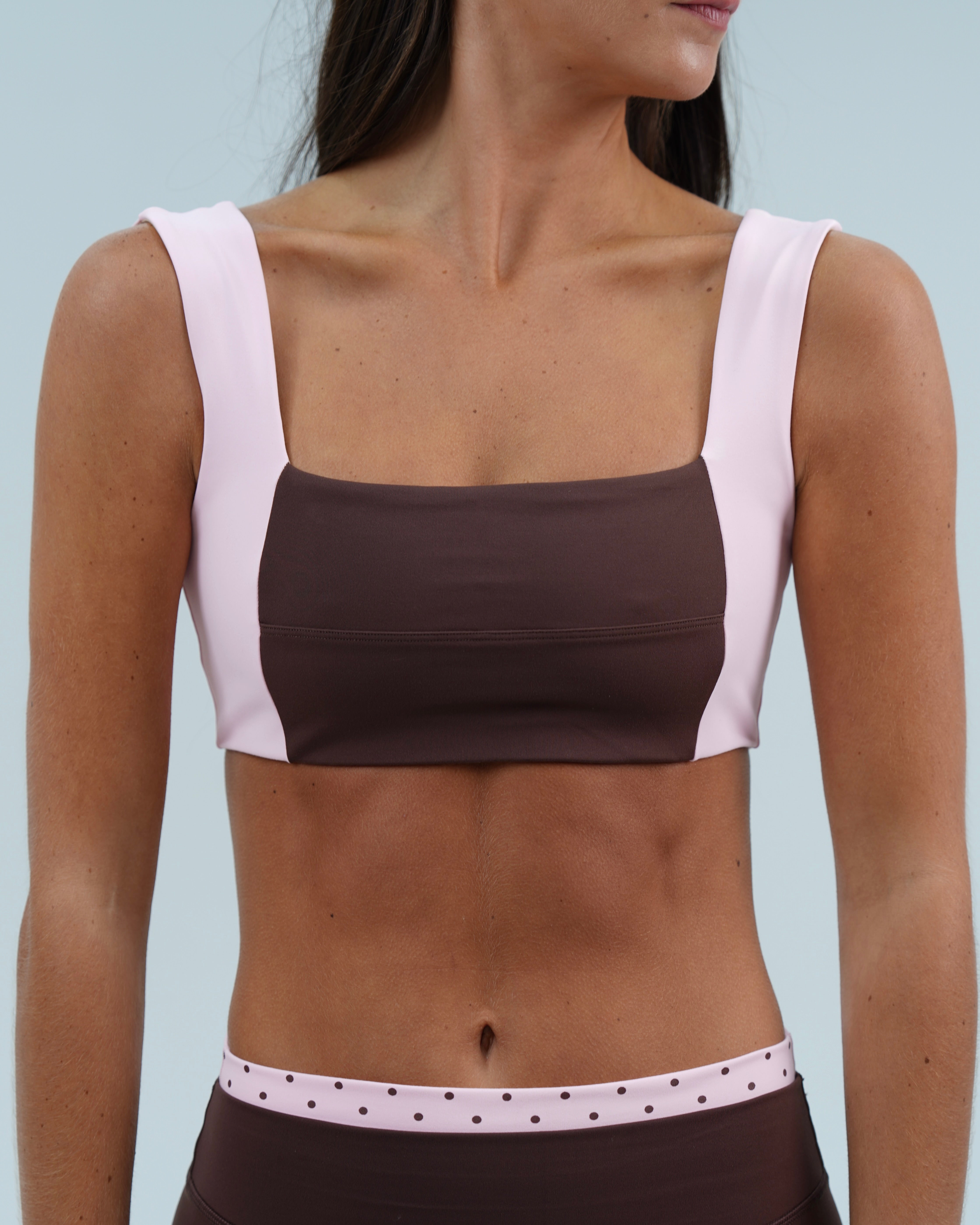 Luxe Square Neck Bra - Mocha Brown & Soft Pink