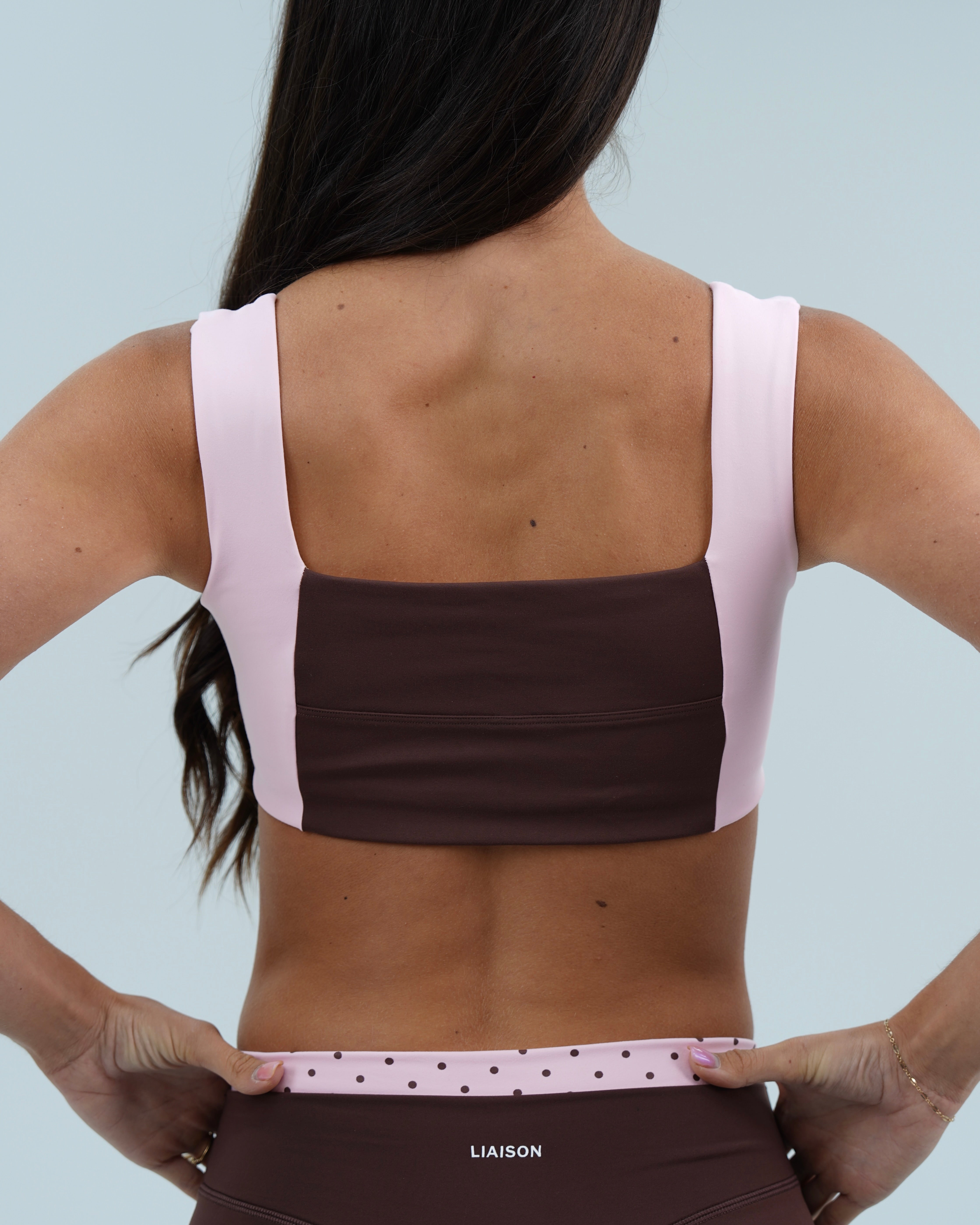 Luxe Square Neck Bra - Mocha Brown & Soft Pink