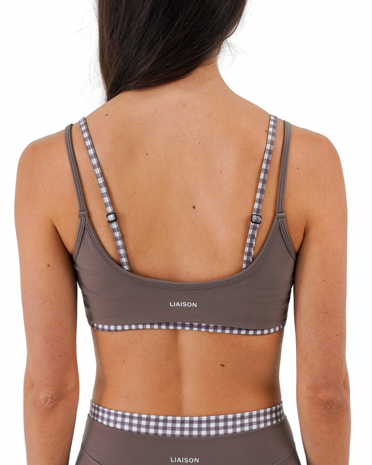 Double Layer Scoop Bra - Ash Brown & Gingham