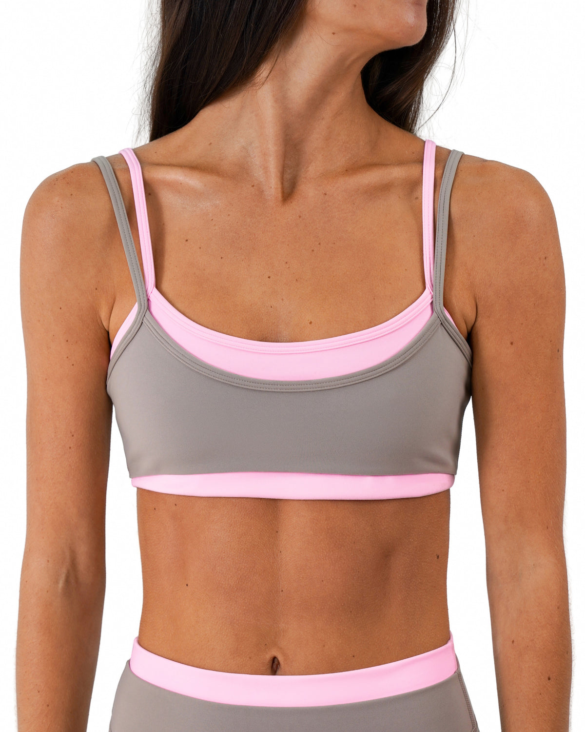 Double Layer Scoop Bra - Truffle & Soft Pink