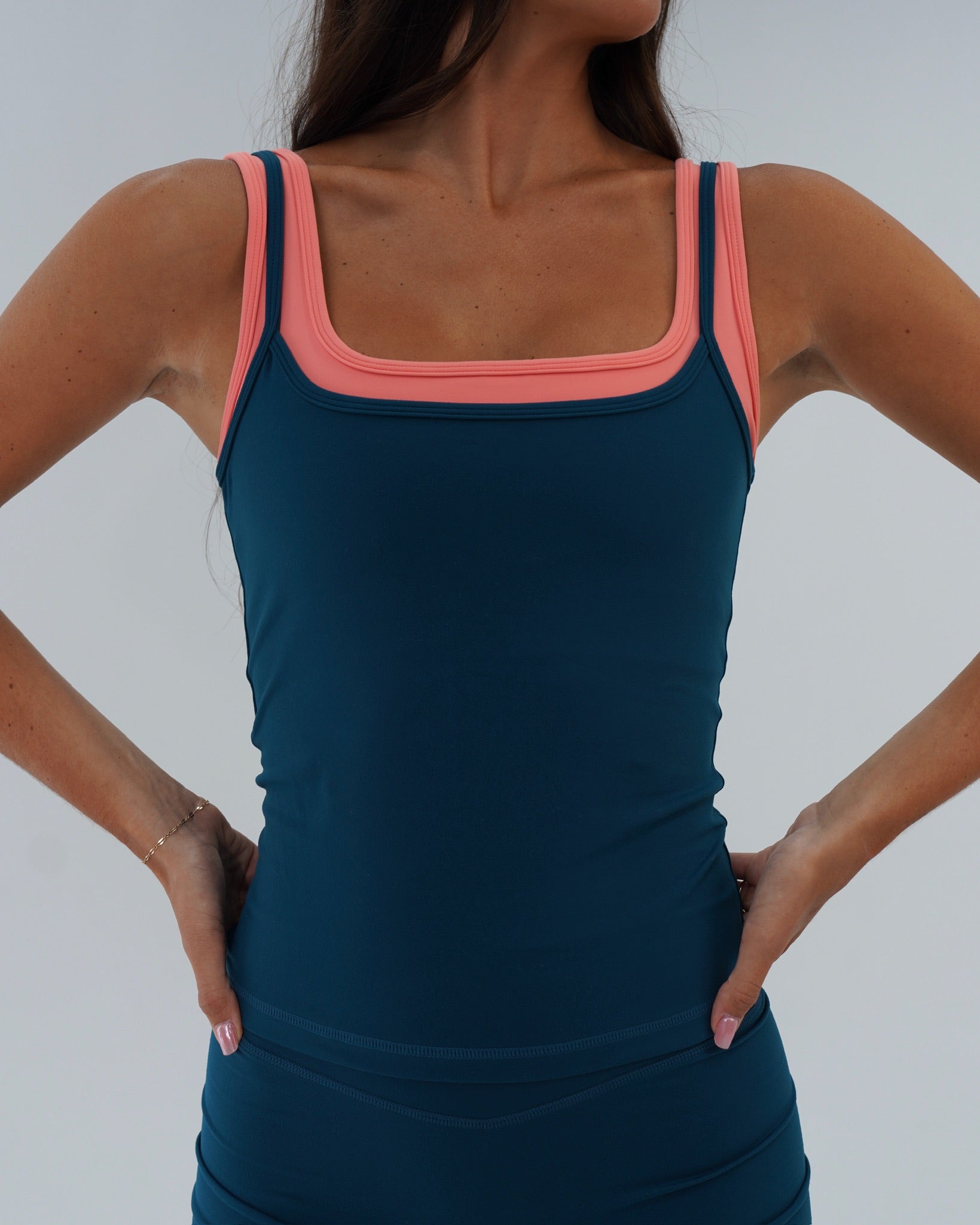 Double Layer Core Tank - Deep Teal & Guava