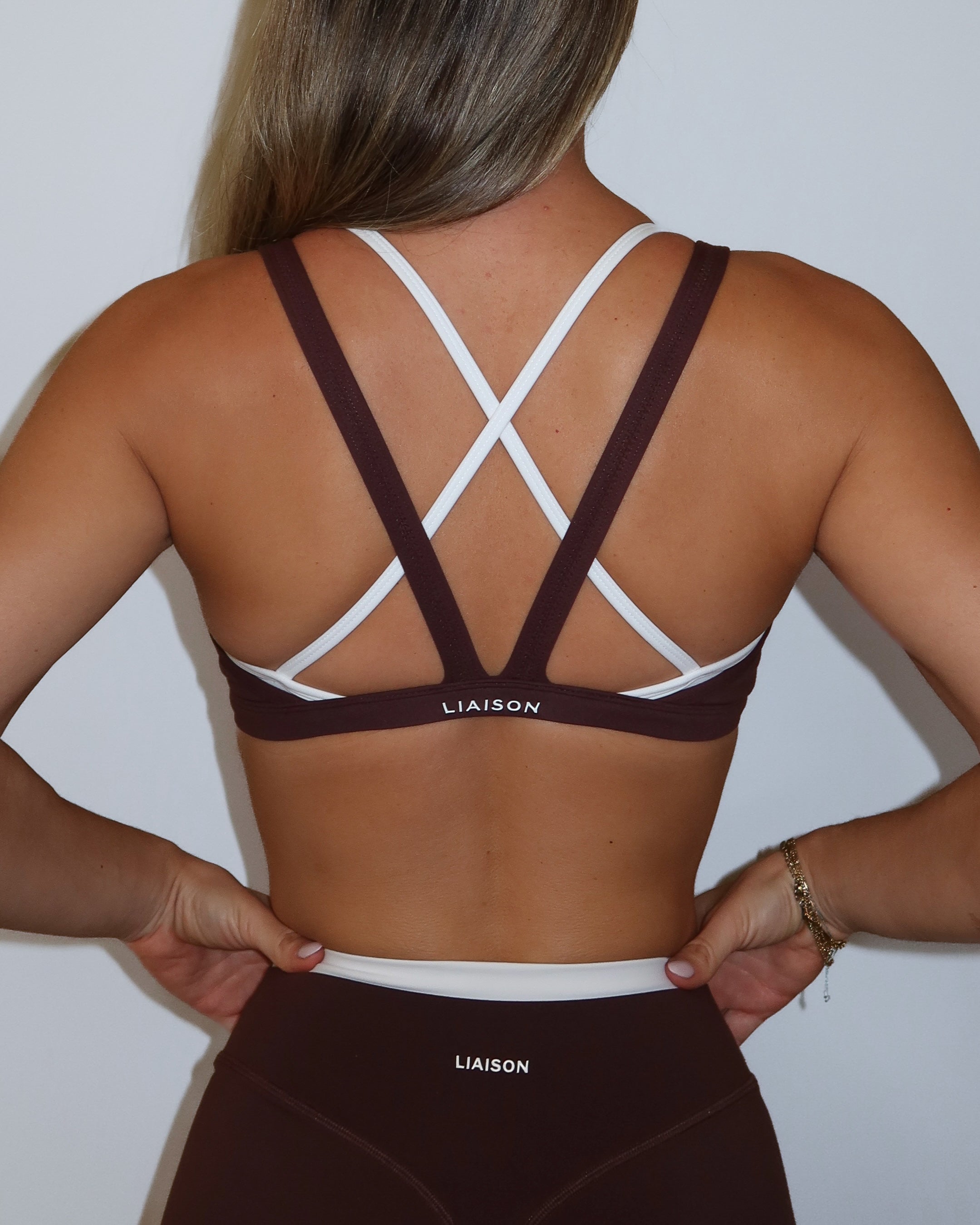 Double Layer Pulse Bra - Mocha Brown & White