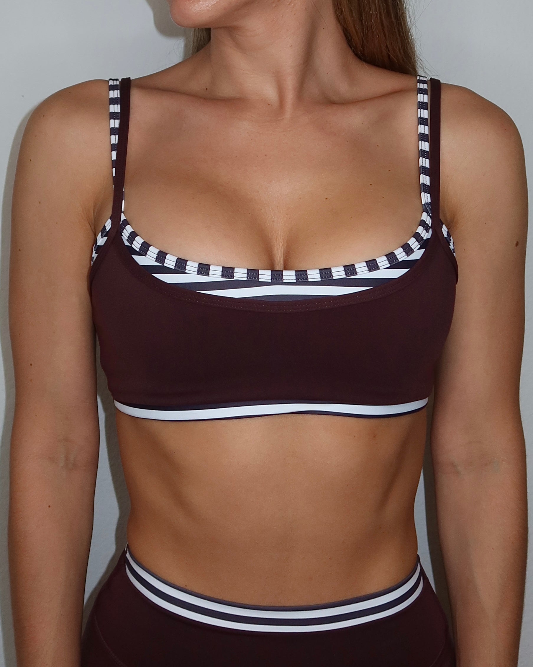 Double Layer Scoop Bra - Chocolate Cherry & Stripes