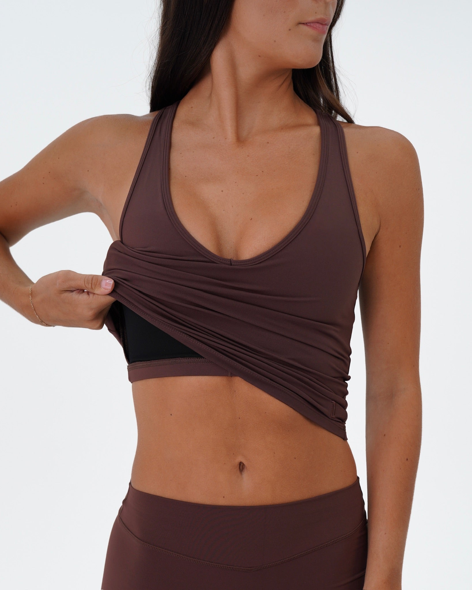 Sporty Racer Tank - Mocha Brown