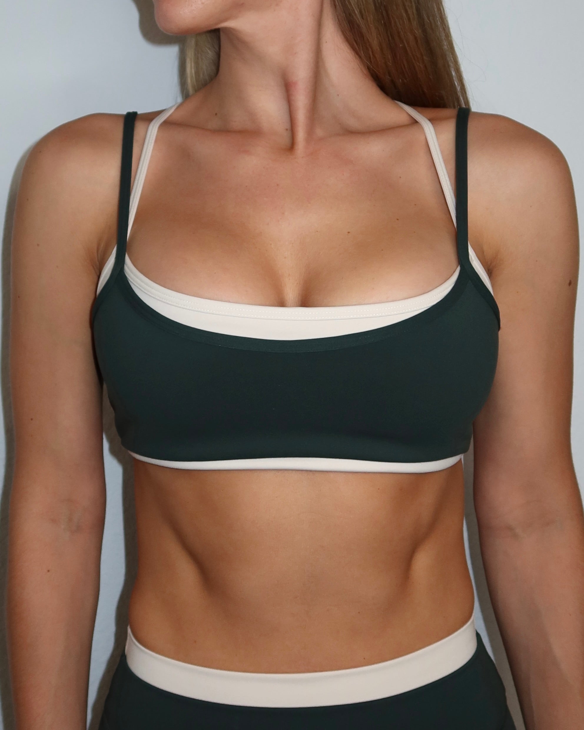 Layered Cross Back Bra - Pine & Sand
