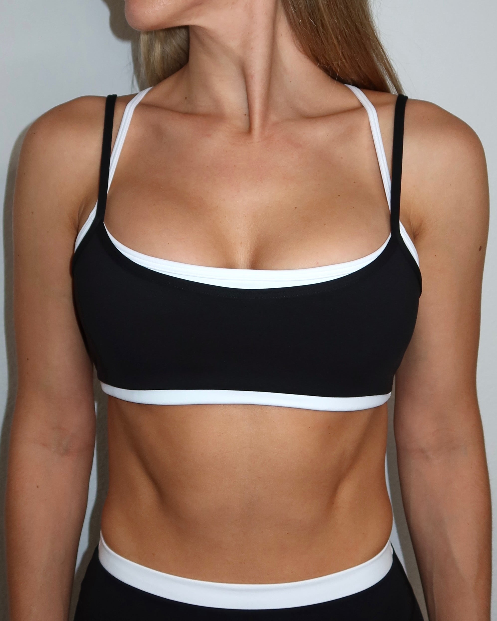 Layered Cross Back Bra - Black & White