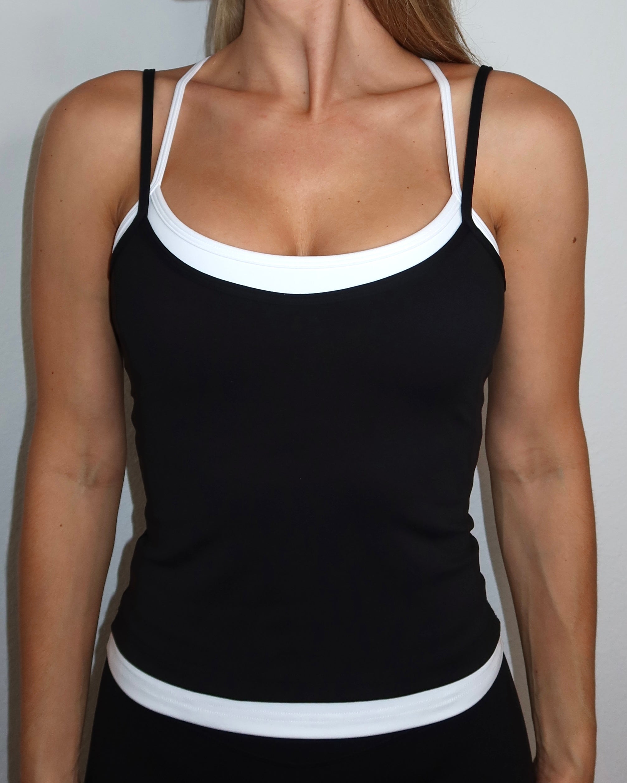 Layered Cross Back Tank - Black & White