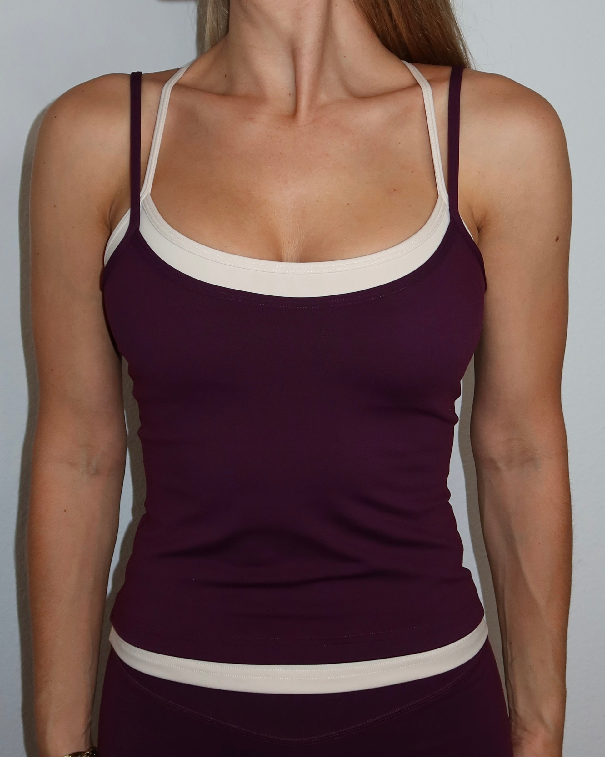 Layered Cross Back Tank - Merlot & Sand