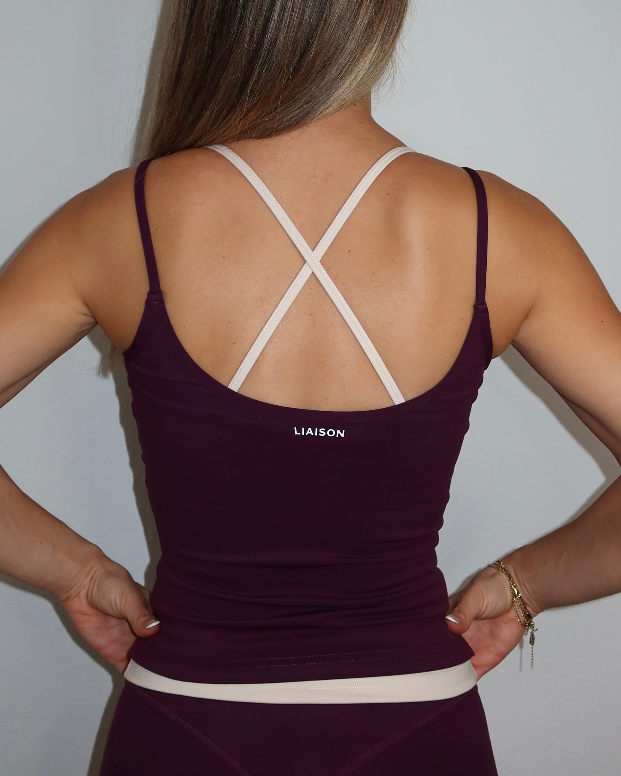 Layered Cross Back Tank - Merlot & Sand