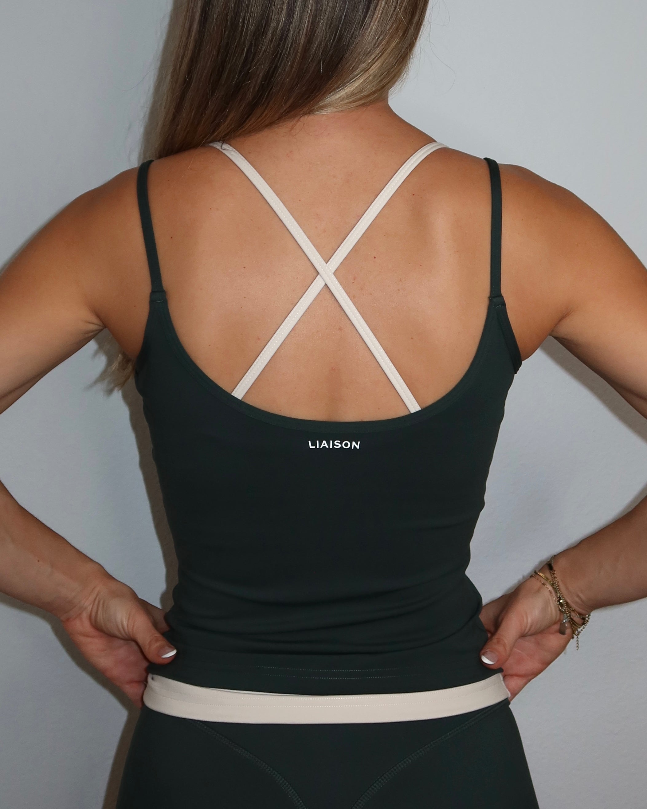 Layered Cross Back Tank - Pine & Sand