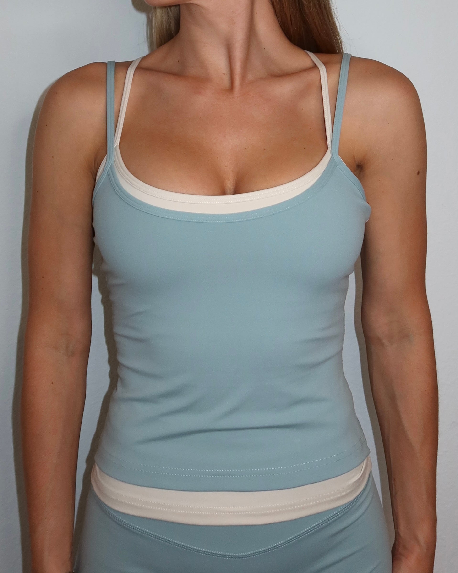 Layered Cross Back Tank - Icey Blue & Sand
