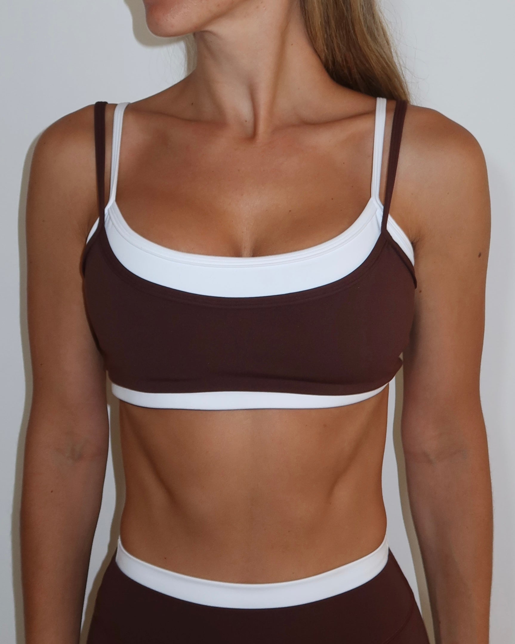 Double Layer Scoop Bra - Mocha & White