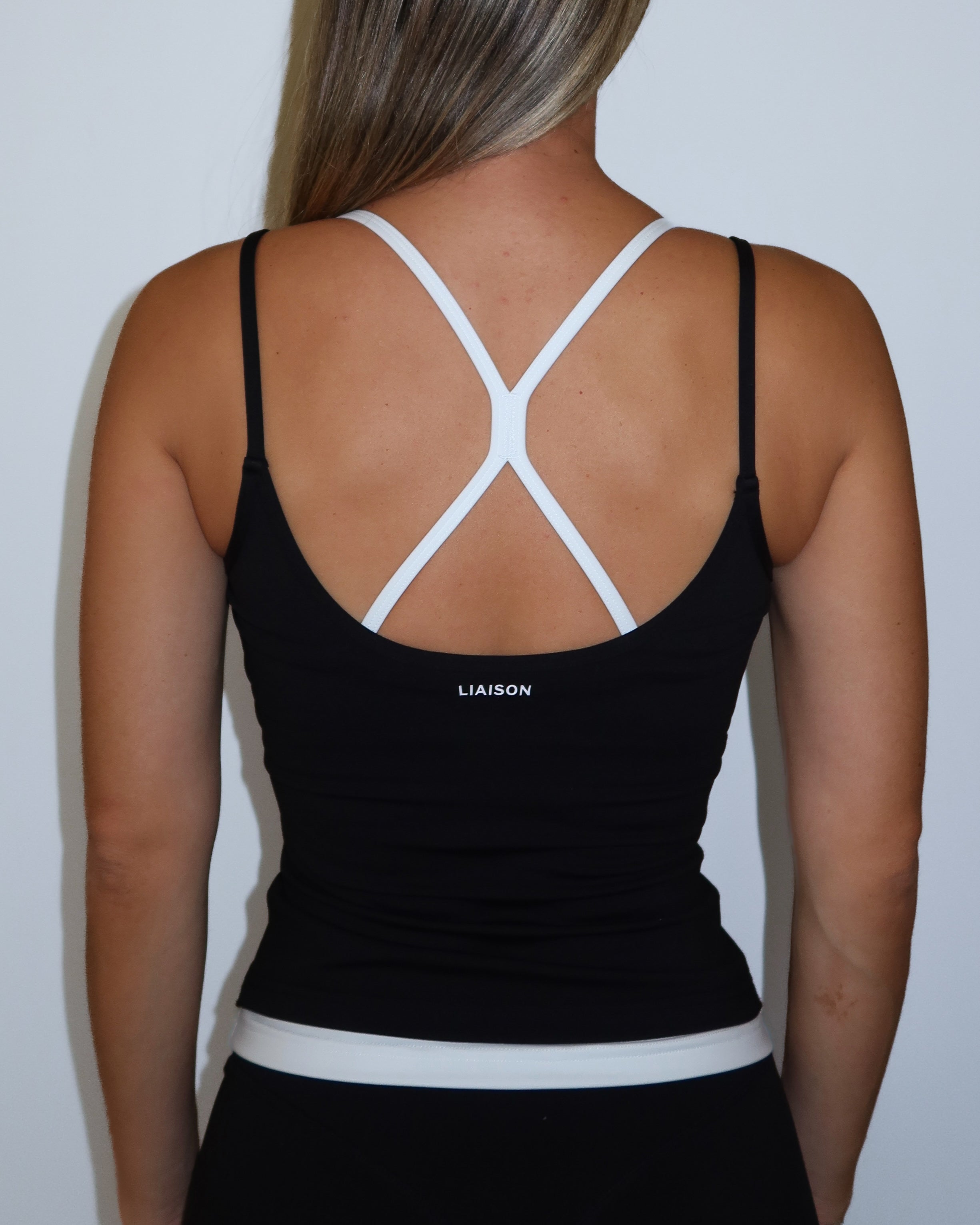 トップス SALSATION Y16Asymmetric Draped Tank Double Layer Sporty Tank - Black & White