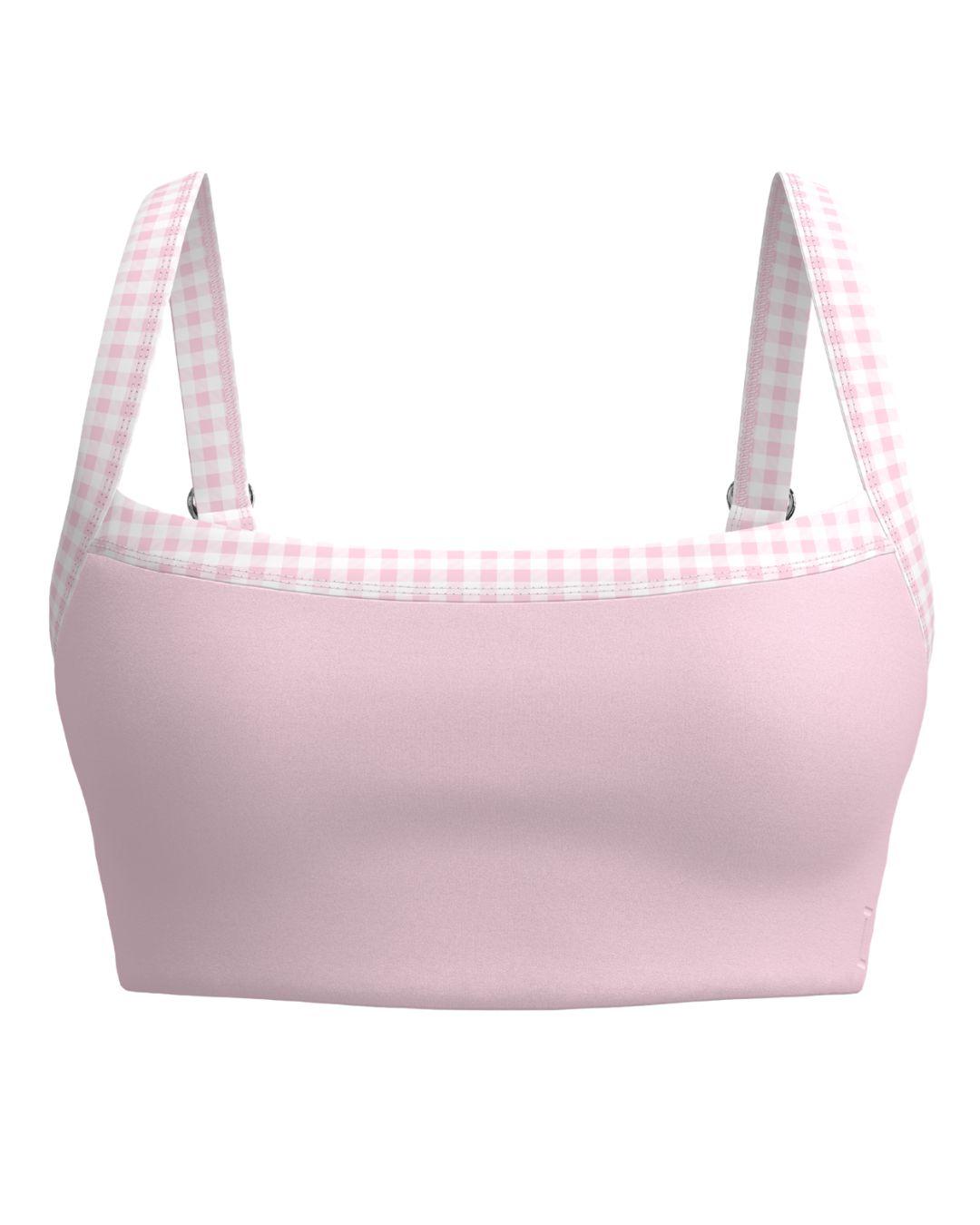 front view of SCL basic contrast bra in soft pink & gingham