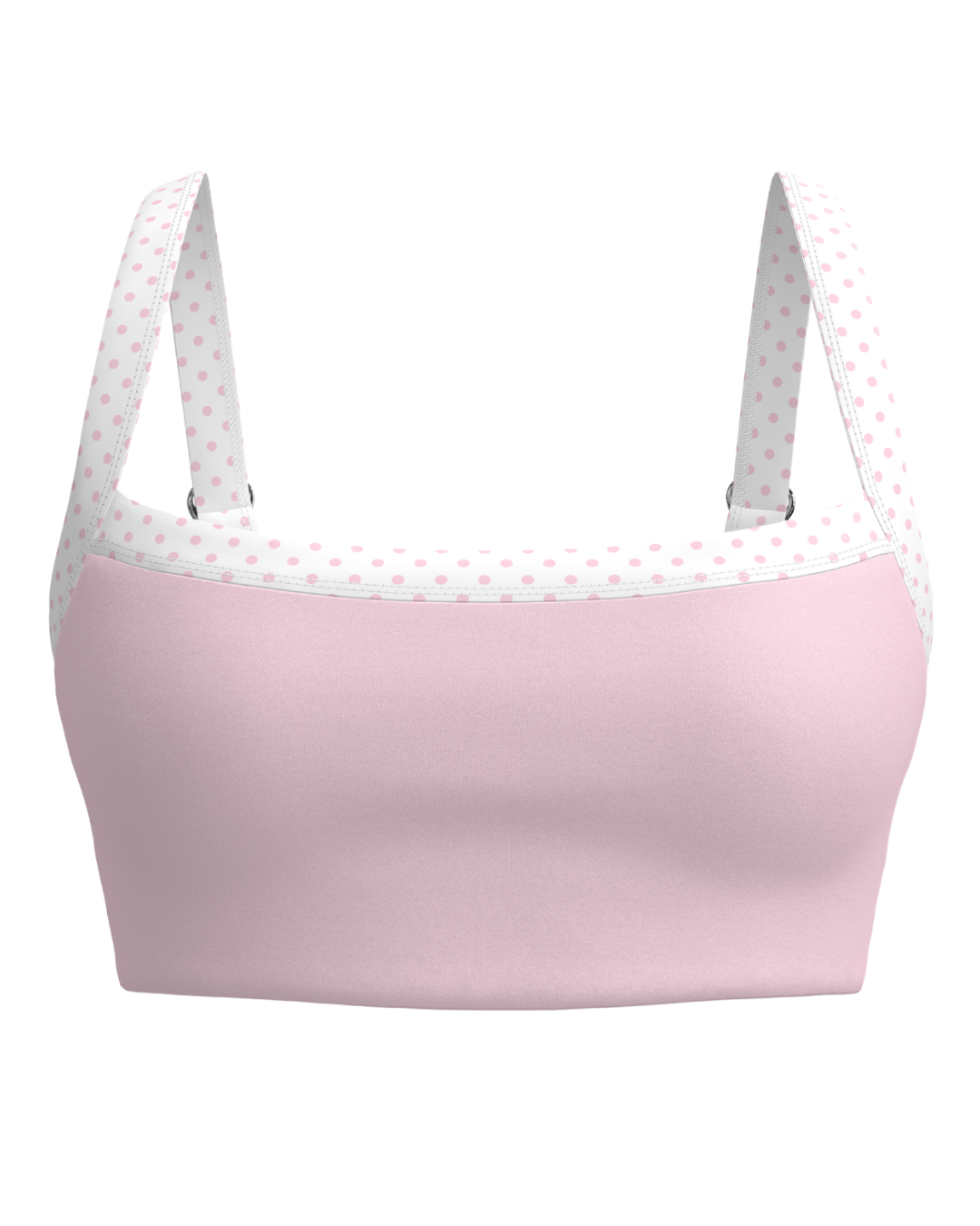 front view of SCL basic contrast bra in soft pink & polka dots