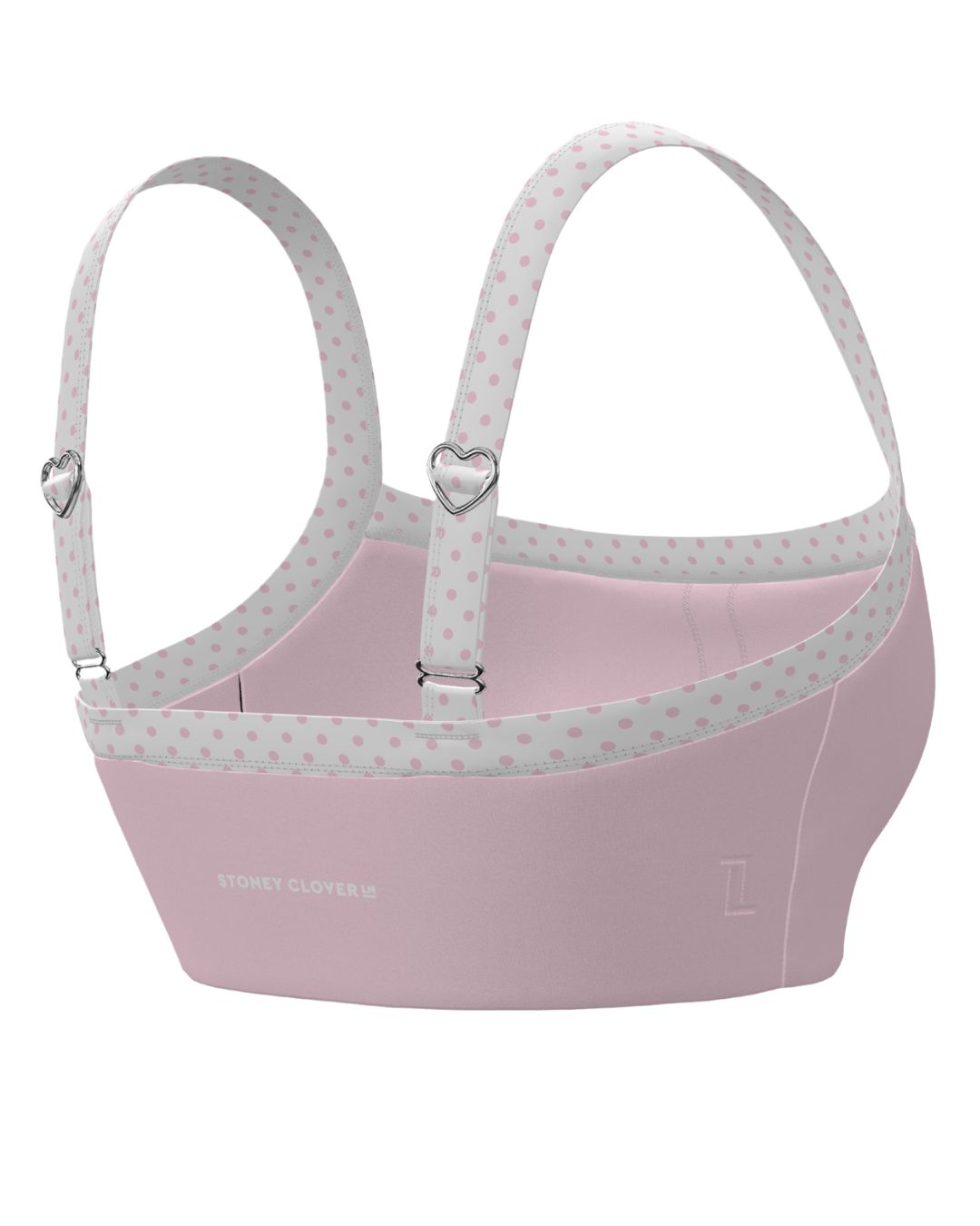side view of SCL basic contrast bra in soft pink & polka dots