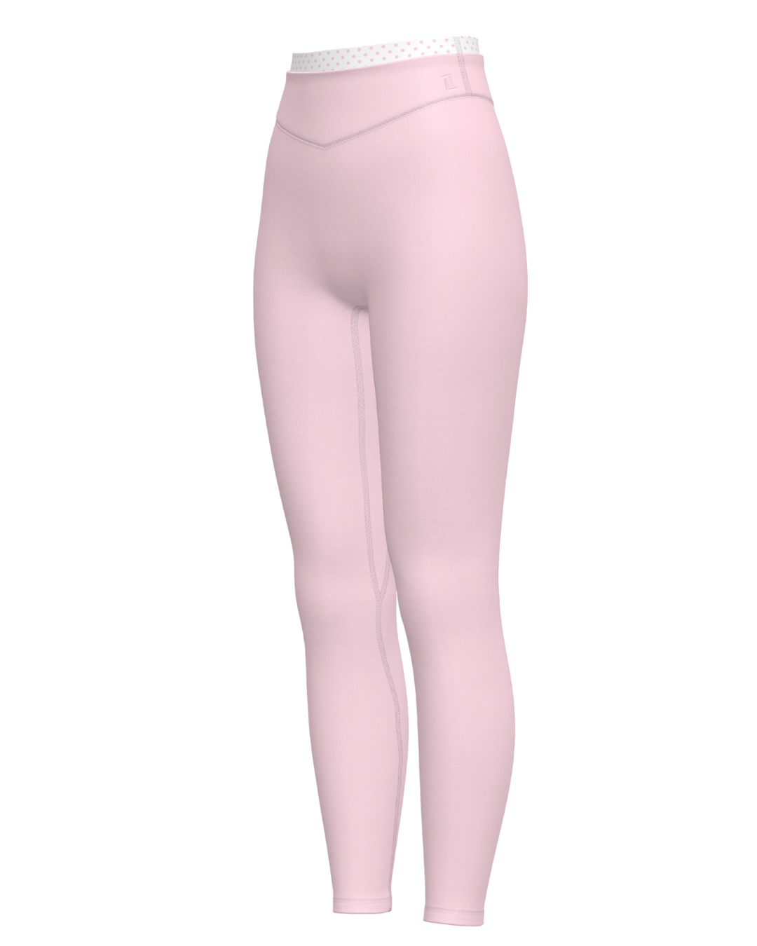 side view of SCL layered sculpt pant in soft pink & polka dots 
