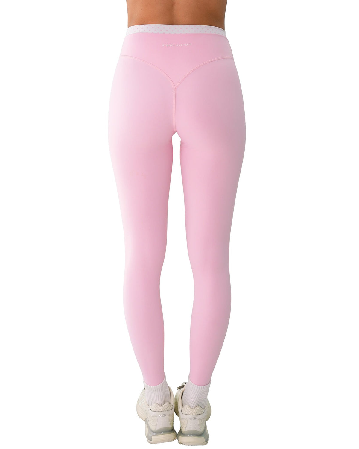back view of SCL layered sculpt pant in soft pink & polka dots 