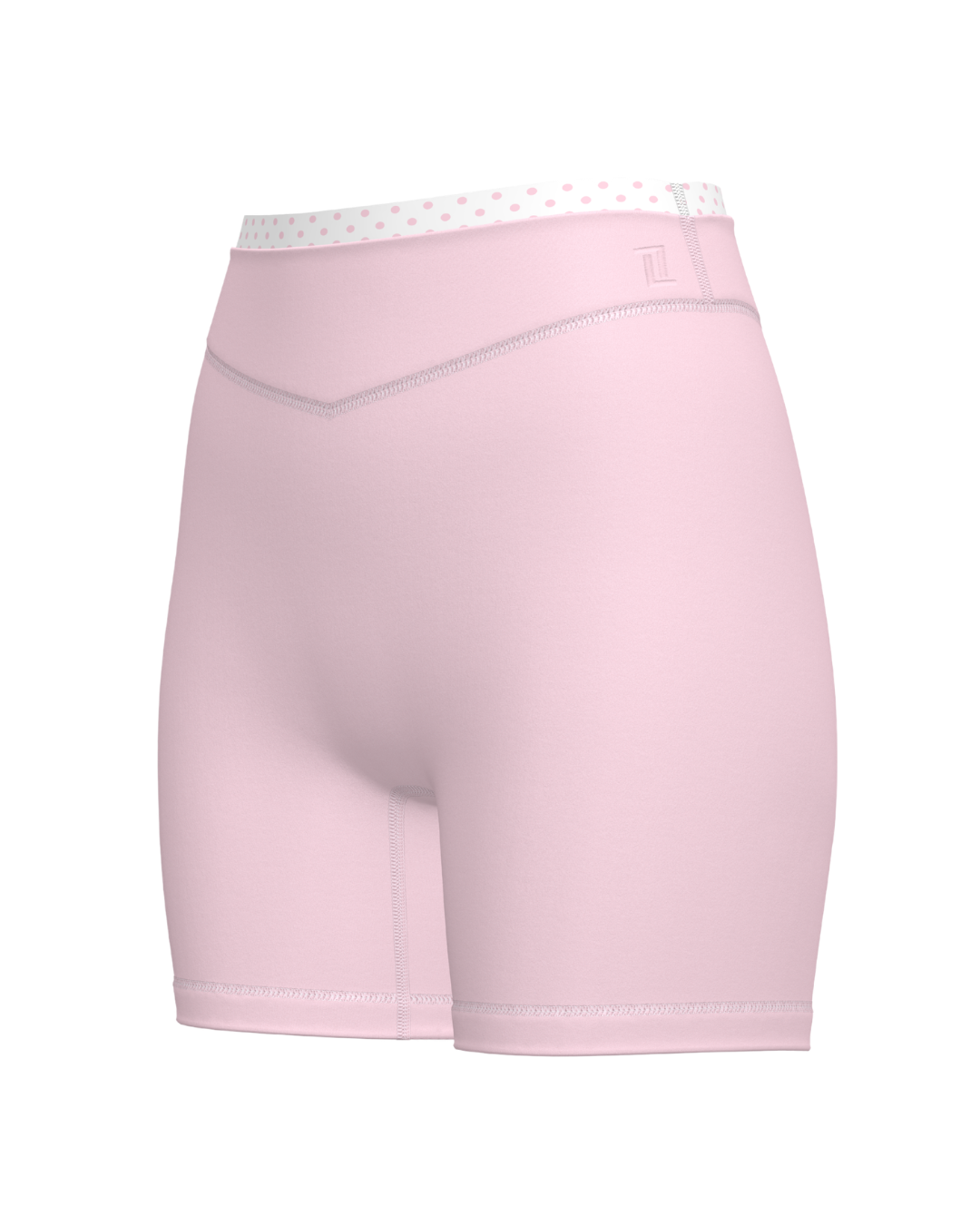 side view of SCL layered sculpt short in soft pink & polka dots