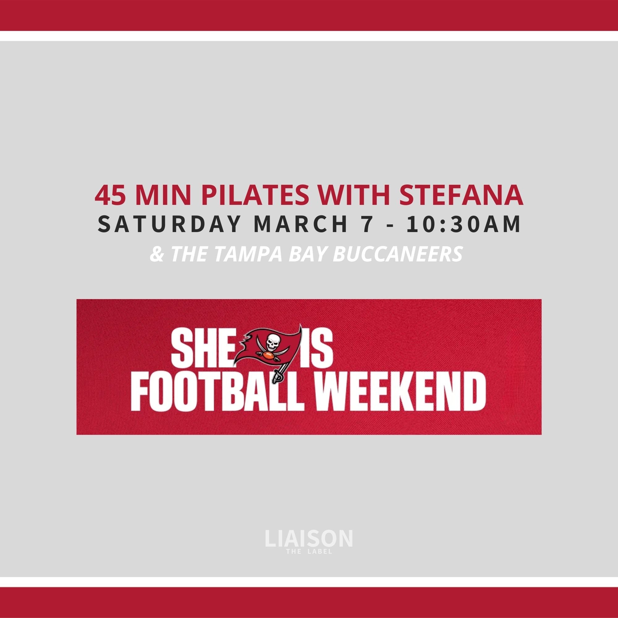LIVE EVENT: MARCH 7 - PILATES WITH THE TAMPA BAY BUCS - SHE IS FOOTBALL EVENT