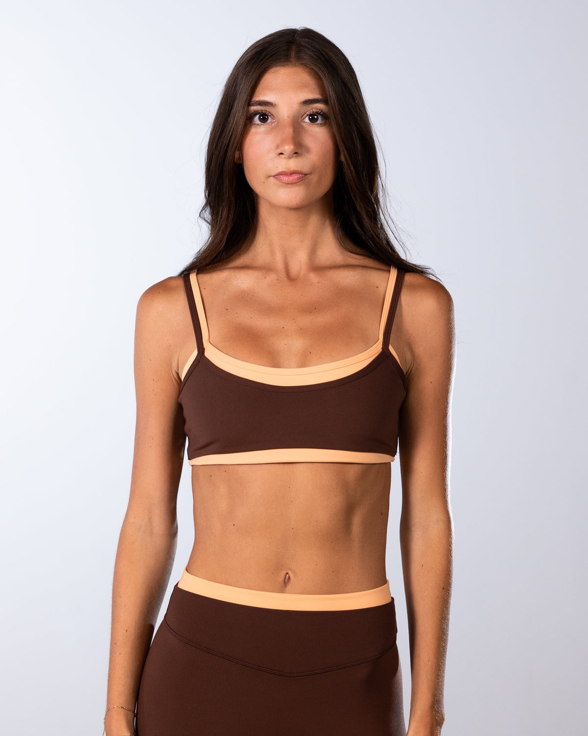 Double Layer Scoop Bra - Mocha Brown & Apricot