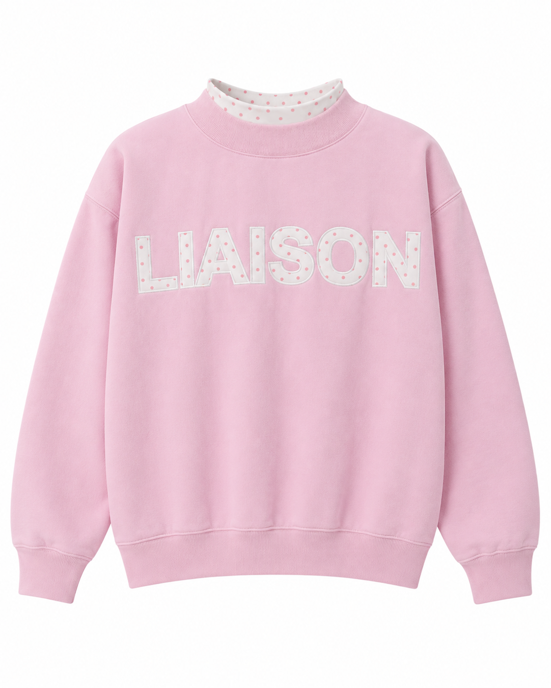 Layered Mock Neck - Soft Pink & White Polka Dots
